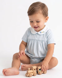 Covington Bubble - Park Blue with Train Embroidery - Classic Core Baby | Lullaby Set