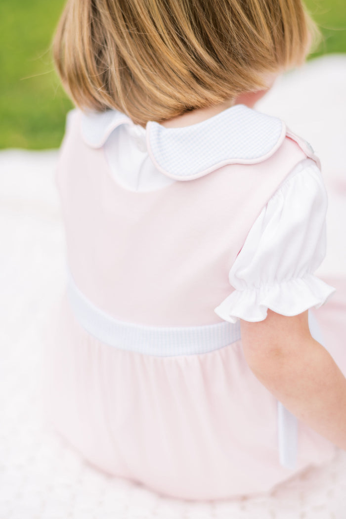 Scarlett Scallop Blouse - Blue Mini Gingham