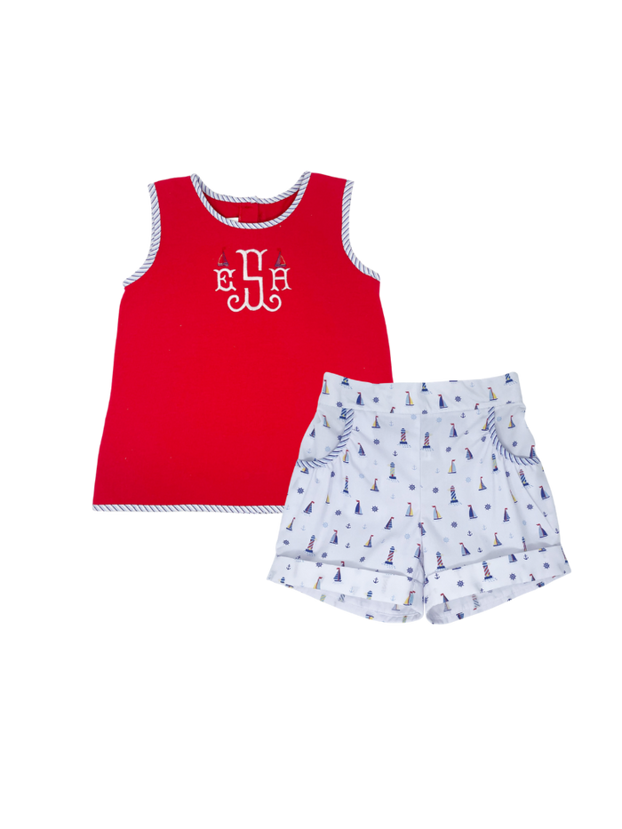 Lucy Short Set - Nautical Red