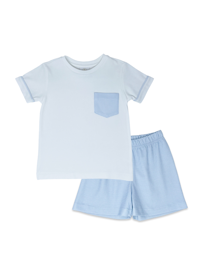 Charlie Short Set - White/ Light Blue MiniGingham