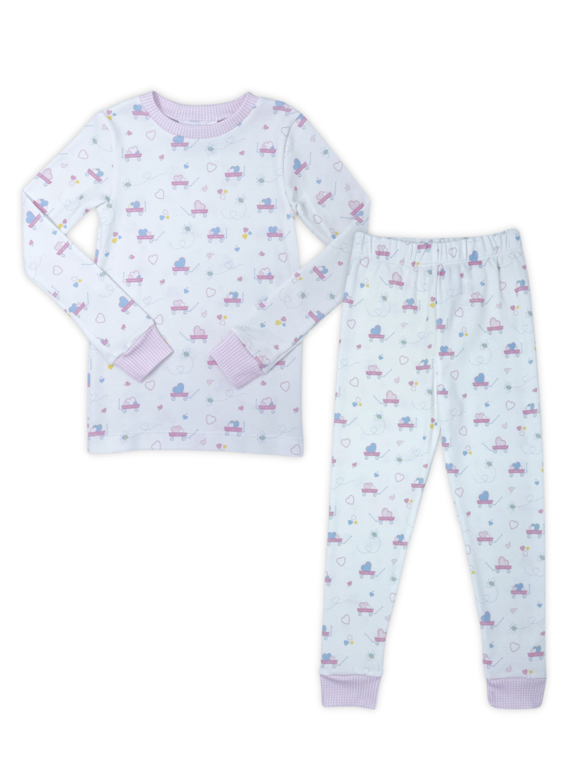 Sweet Pea PJ Set - Wagon / Heart Pink