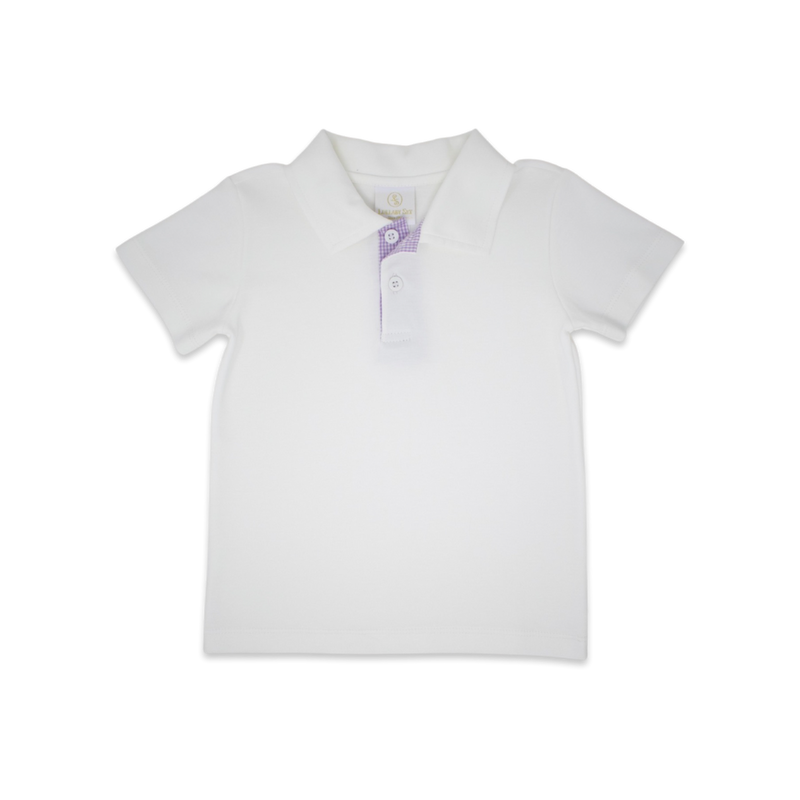 Parker Polo - White, Lavender Minigingham