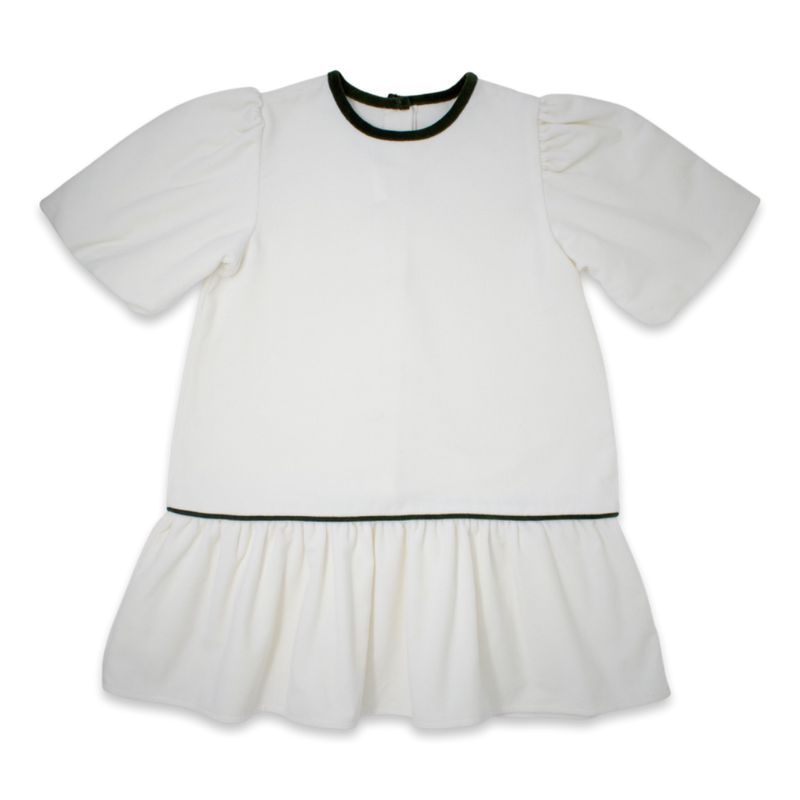 Harper Dress  - White, Green Velvet