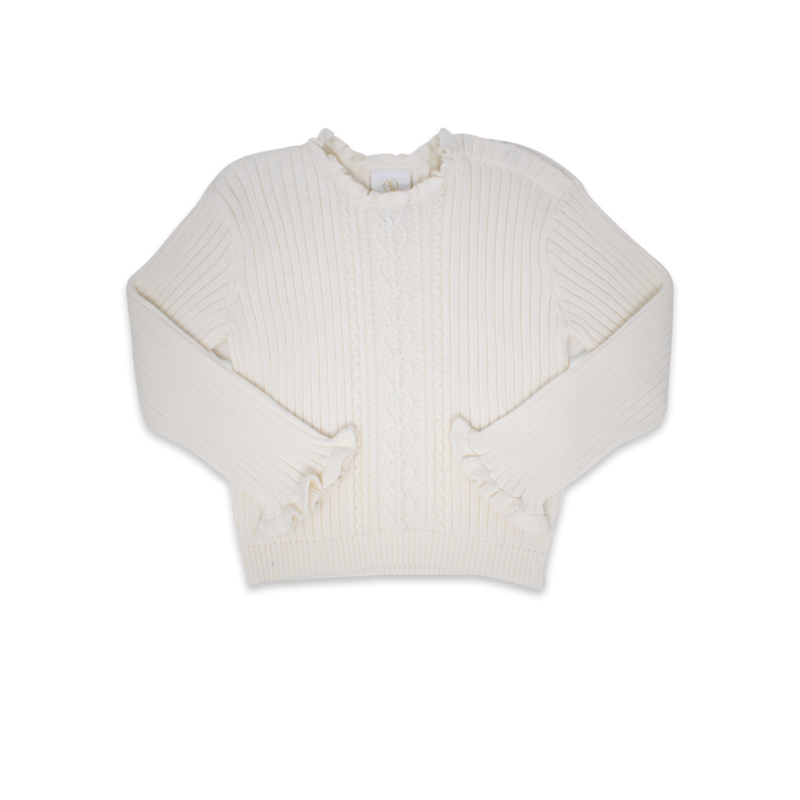 Cable Knit Sweater - Cream Ruffle