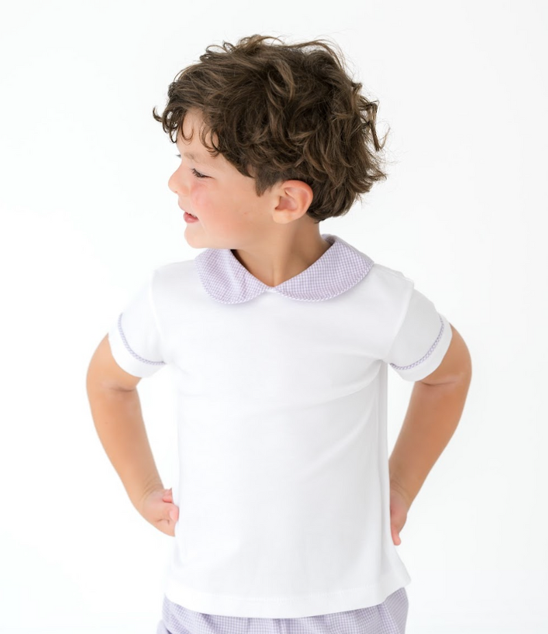 Sibley Shirt - White, Lavender Minigingham