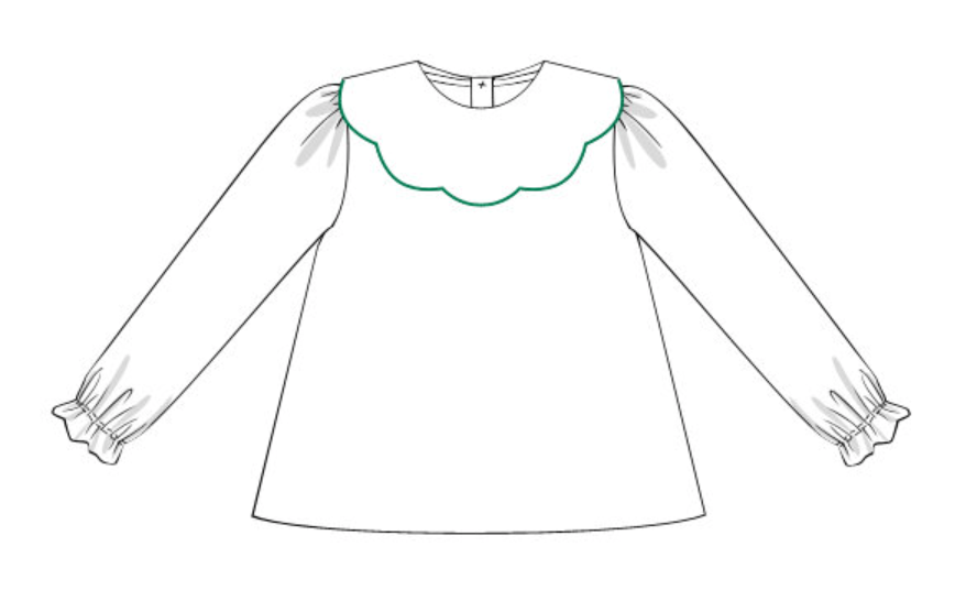 Scarlett Blouse LS - White, Green Cord