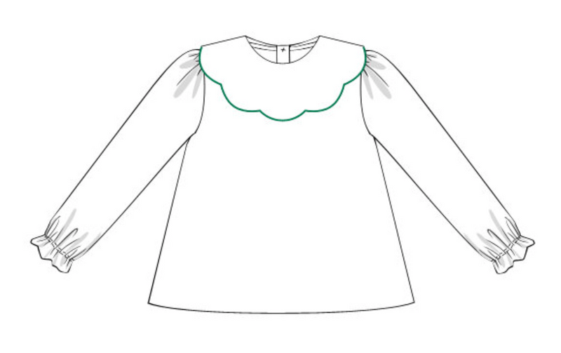 Scarlett Blouse LS - White, Green Cord