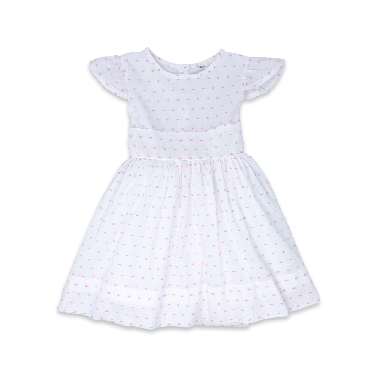 Blissful Band Dress - White and Pink Swiss Dot