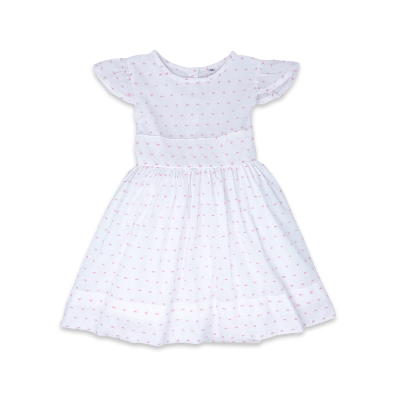 Blissful Band Dress - White and Pink Swiss Dot