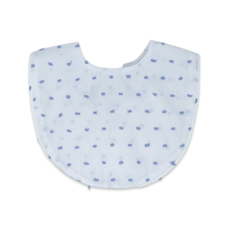 Heirloom Bib - White, Blue Swiss Dot