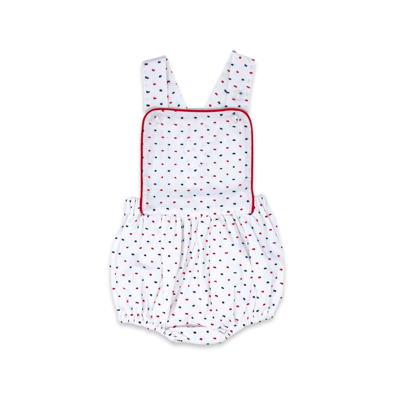 Arthur Apron - Navy and Red Swiss Dot