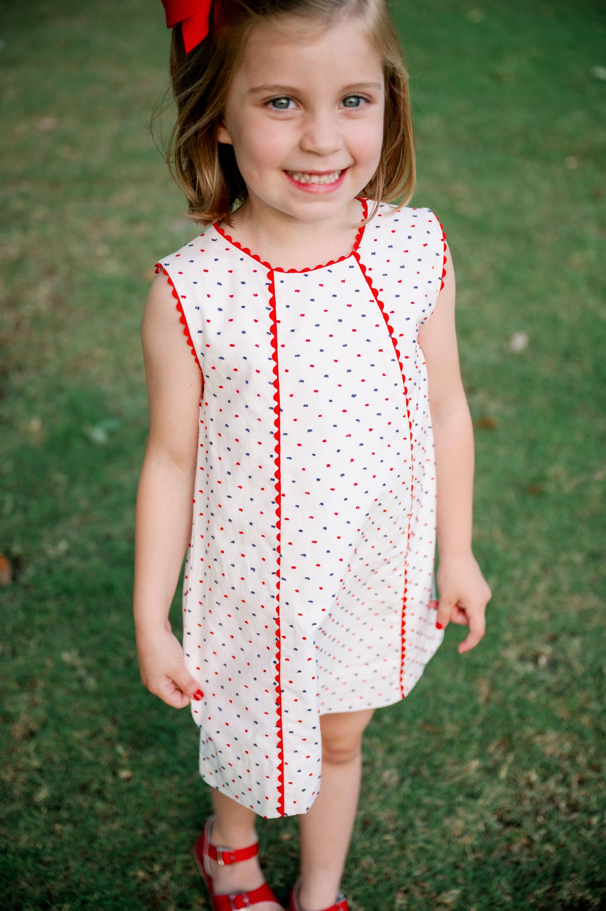 Amelia Aline Dress - Navy and Red Swiss Dot