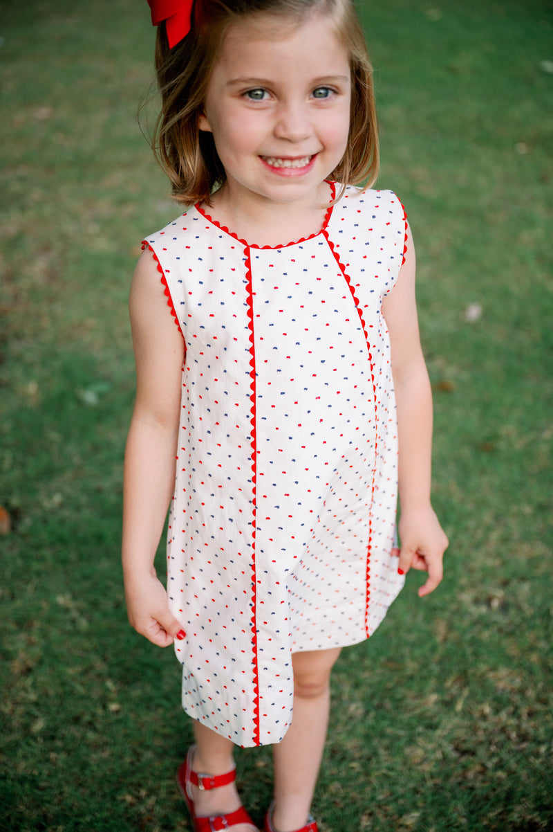 Amelia Aline Dress - Navy and Red Swiss Dot