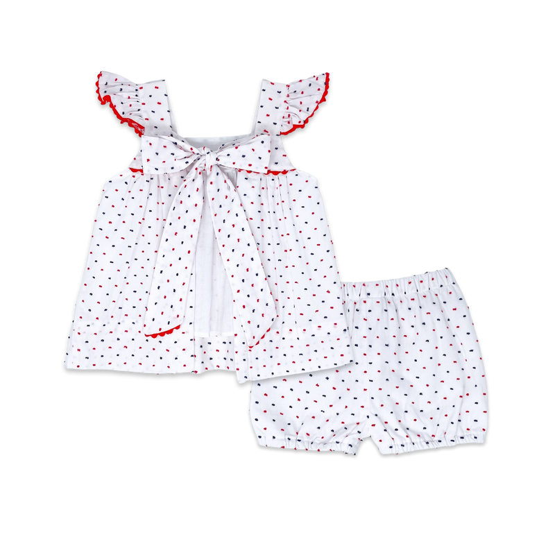 Sally Swing Set - Navy and Red Swiss Dot