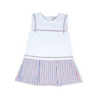 Hadley Dress - White, Patriotic Pinstripe