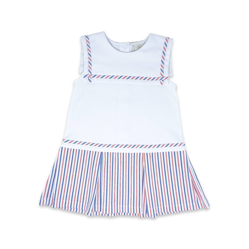 Hadley Dress - White, Patriotic Pinstripe