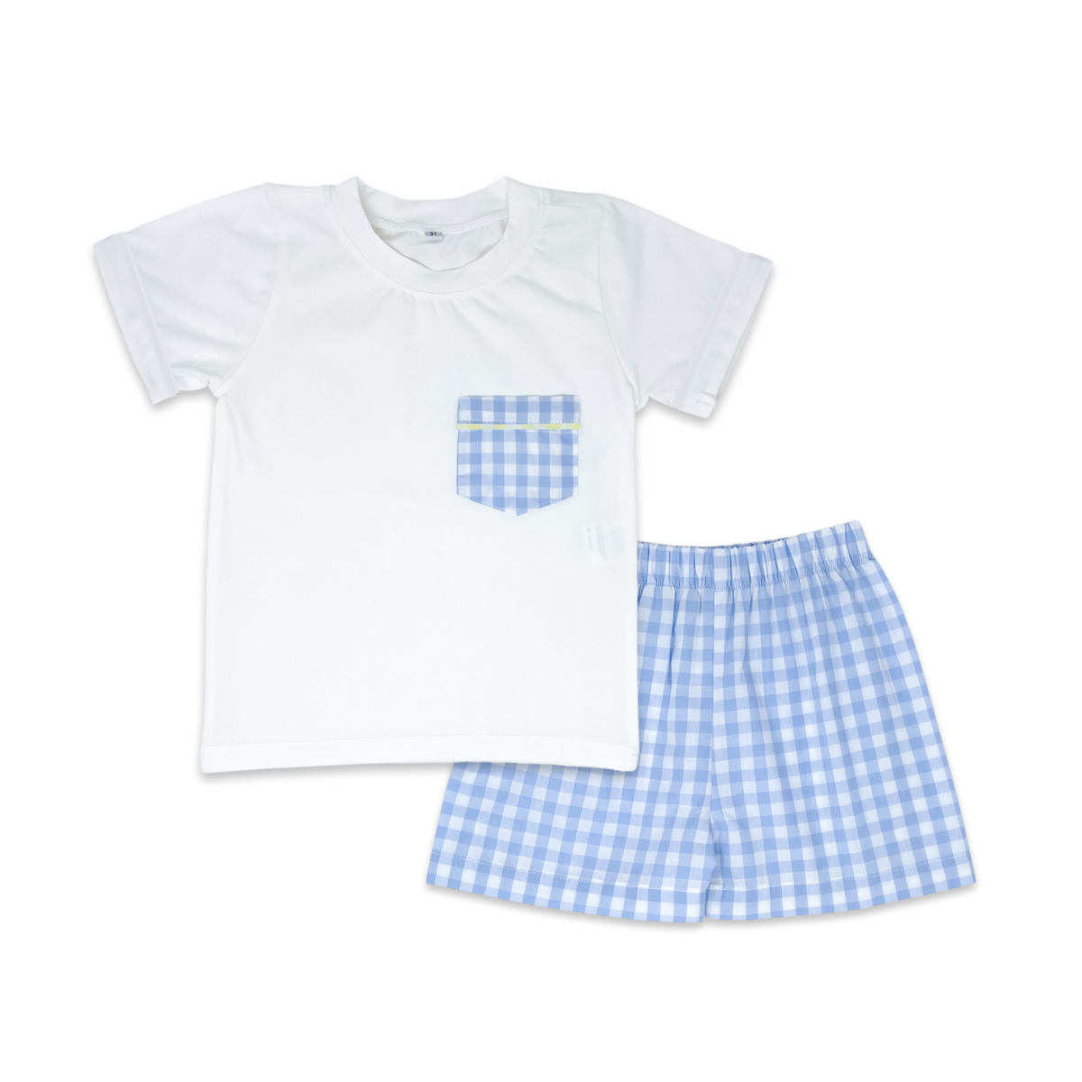 Charlie Short Set - White, Blue Check Woven