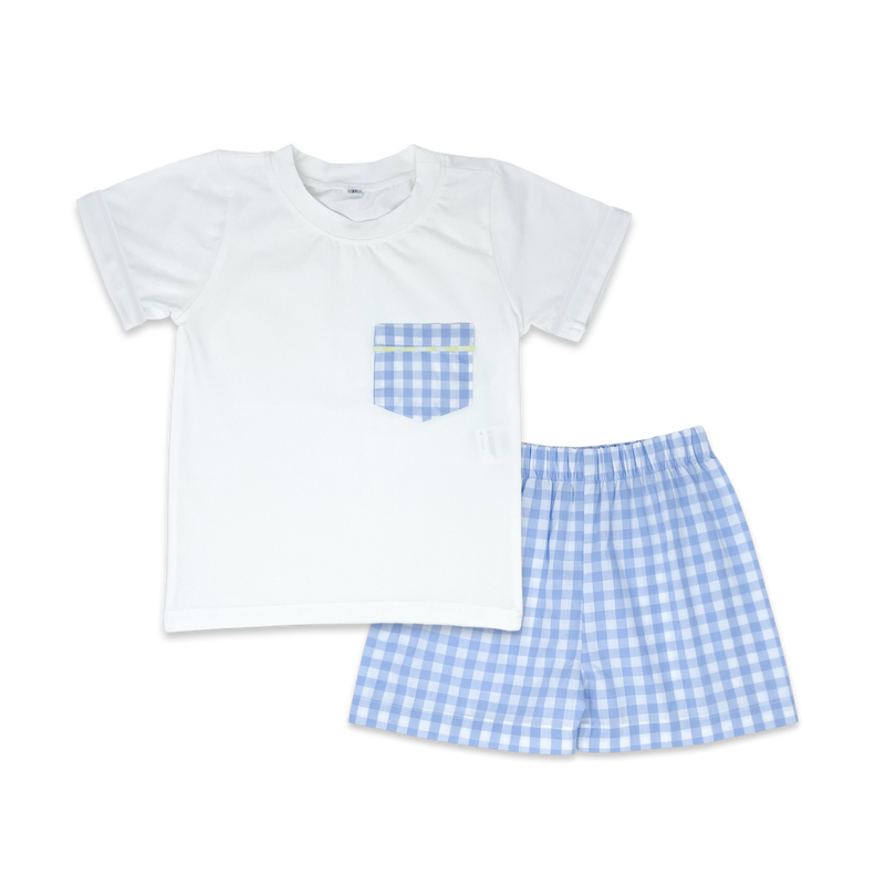 Charlie Short Set - White, Blue Check Woven