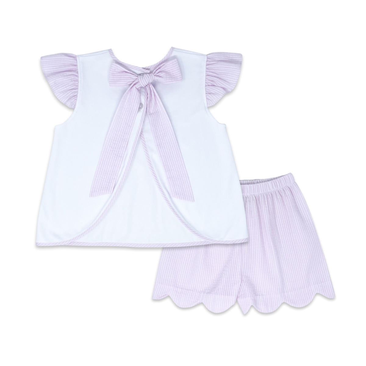 Angel Short Set - White, Party Pink Seersucker