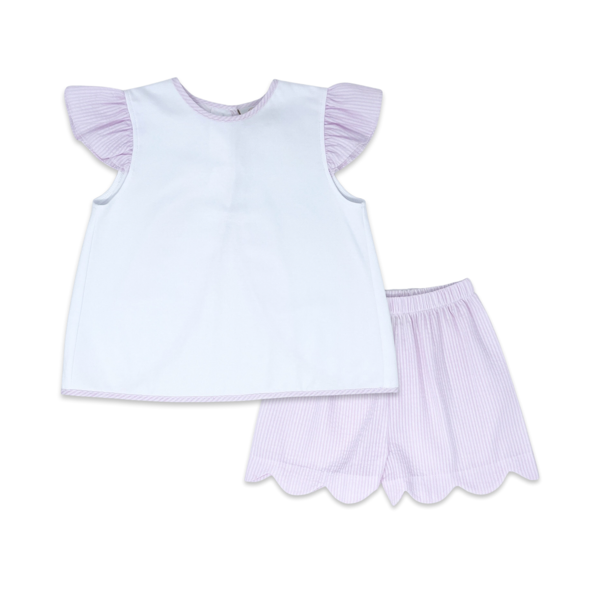 Angel Short Set - White, Party Pink Seersucker