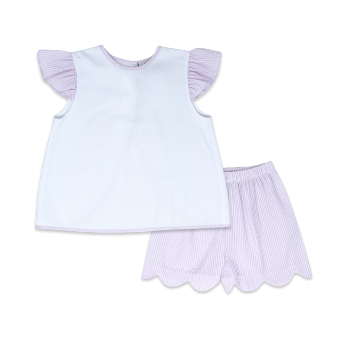 Angel Short Set - White, Party Pink Seersucker