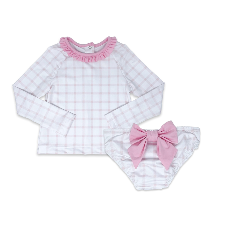 Sun and Sand Rash Guard Set - Wilmington Pink Windowpane