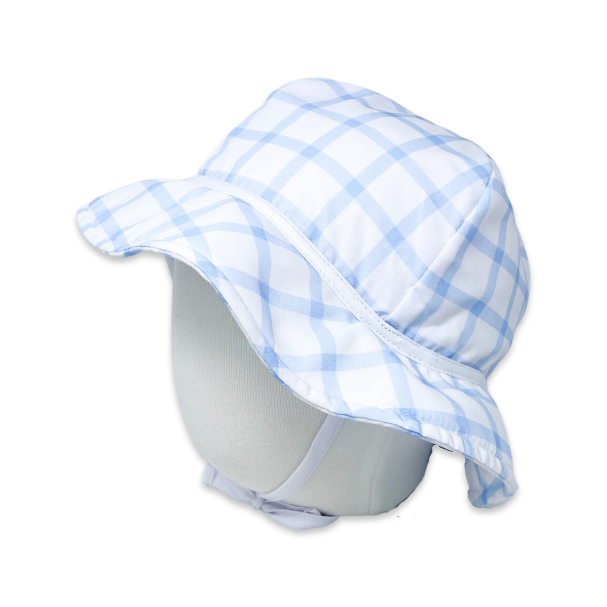 Beach Bucket Hat - Whales Blue Windowpane, White