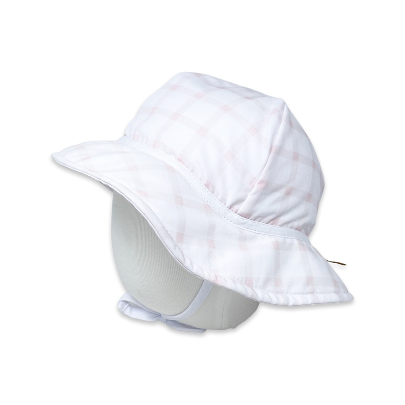 Beach Bucket Hat - Wilmington Pink Windowpane, White