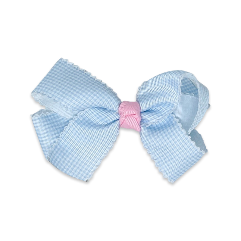 Hallie Hair Bow - Baby Blue Minigingham