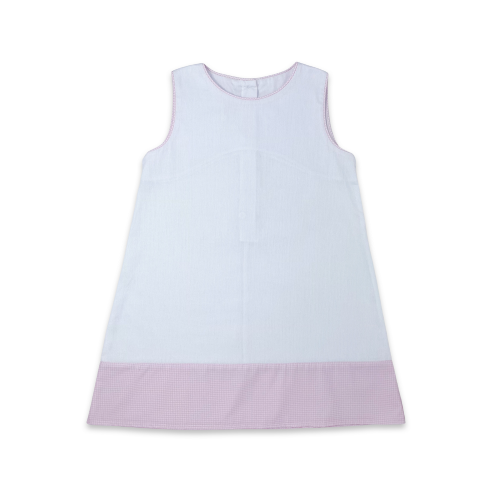 Blakely Band Dress - White, Classic Pink Minigingham