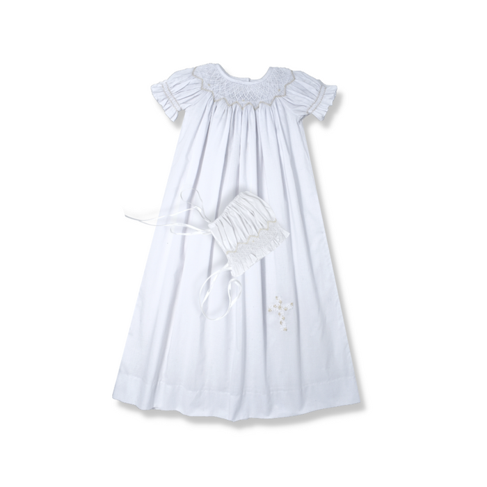 Rosebud Daygown with Bonnet - Blessings White, Cross