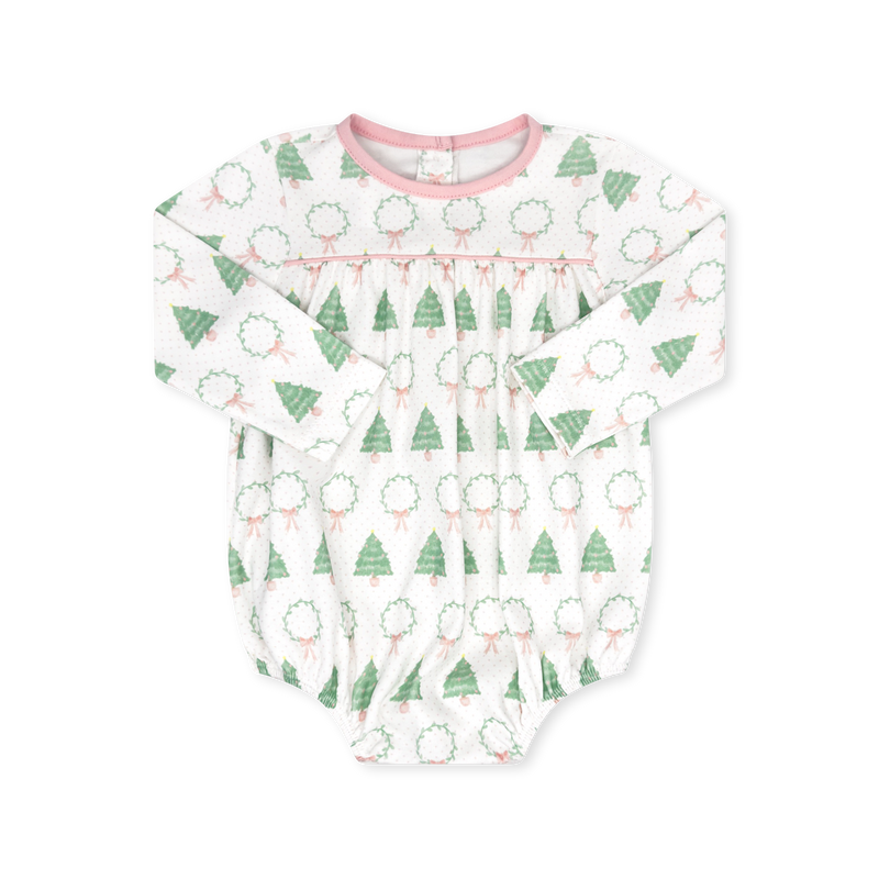 Mother May I Bubble Long Sleeve - Oh Christmas Tree, Pensalcola Pink