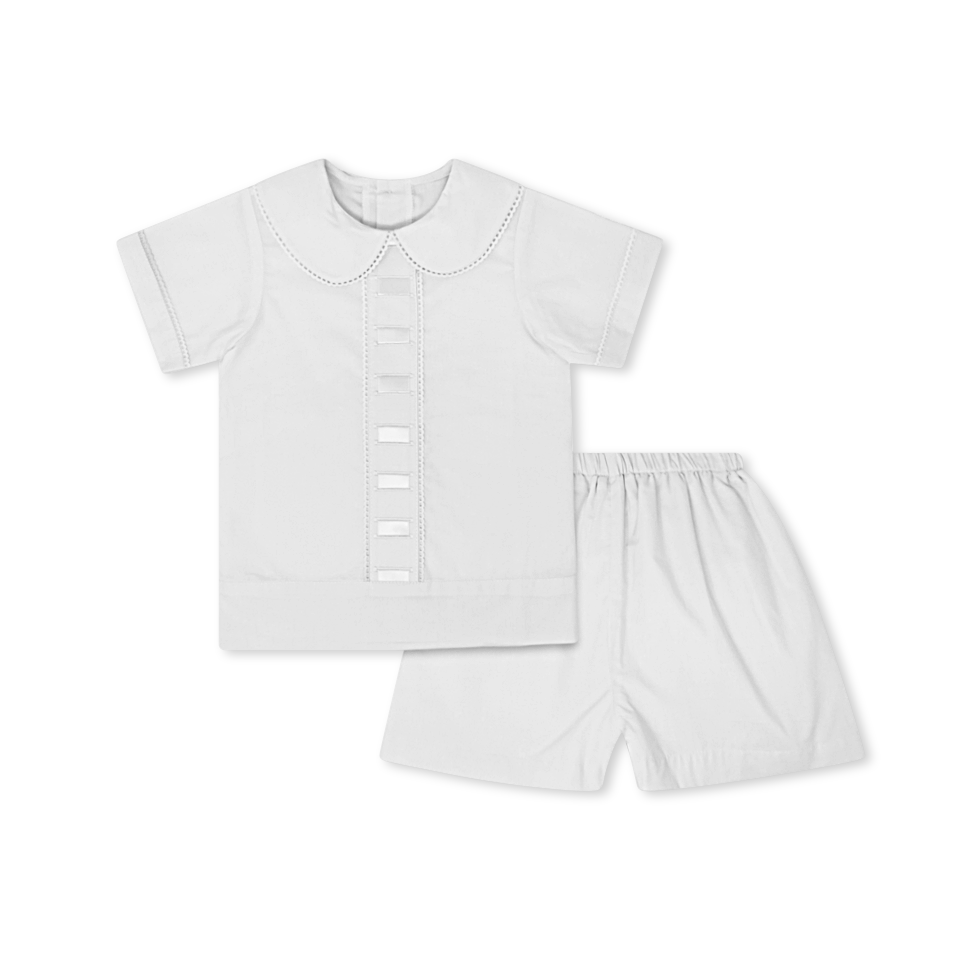 Nate Short Set - Blessings White Batiste with Ribbon