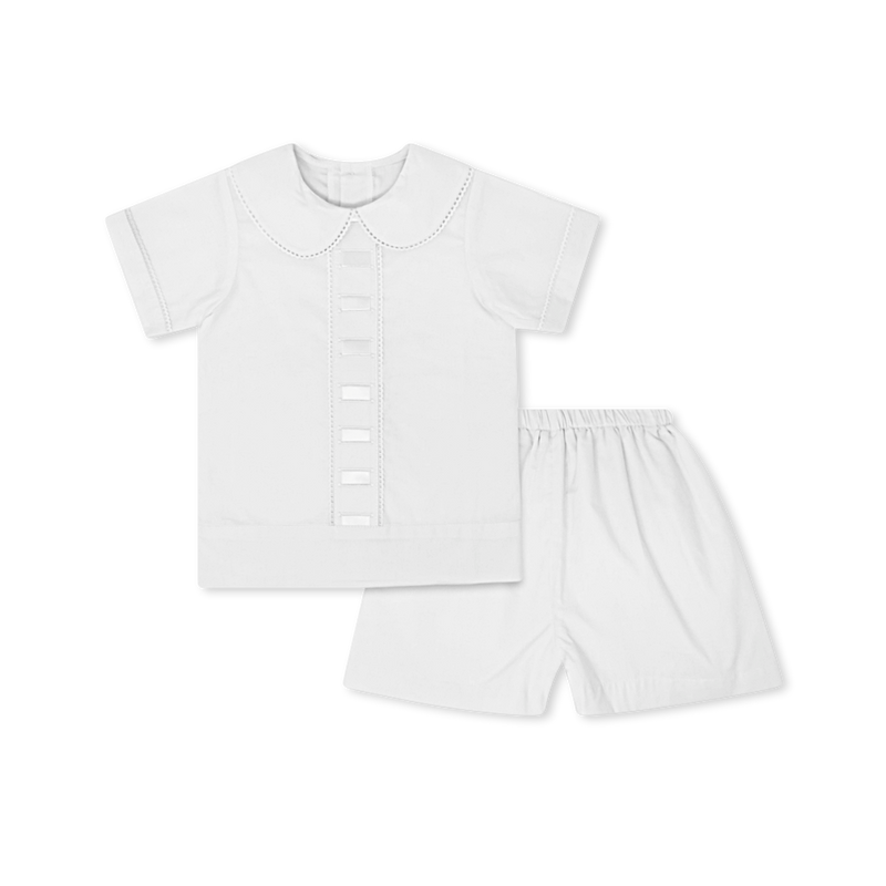Nate Short Set - Blessings White Batiste with Ribbon