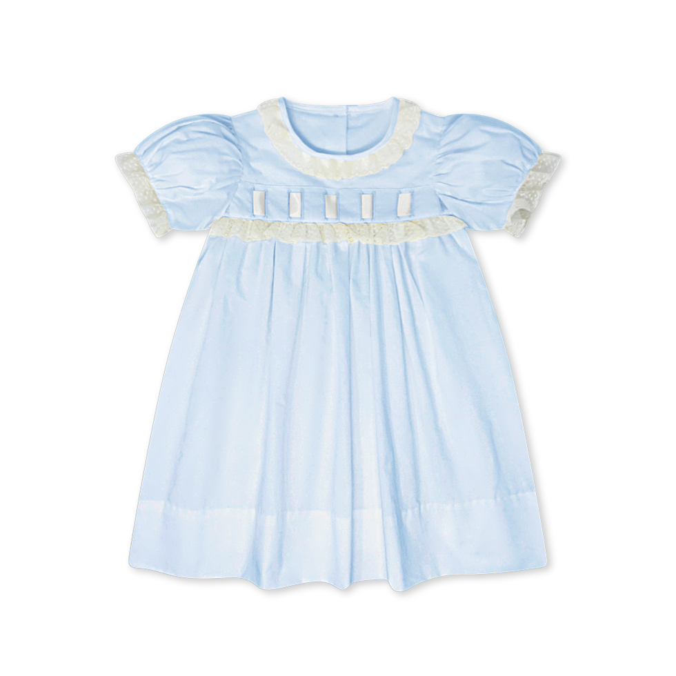 Paris Dress - Blessings Blue Batiste with Ecru