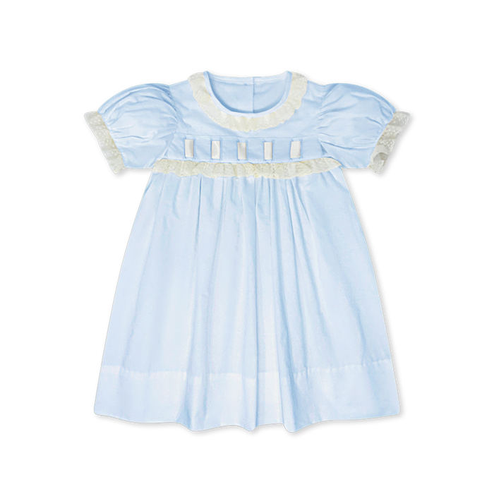 Paris Dress - Blessings Blue Batiste with Ecru