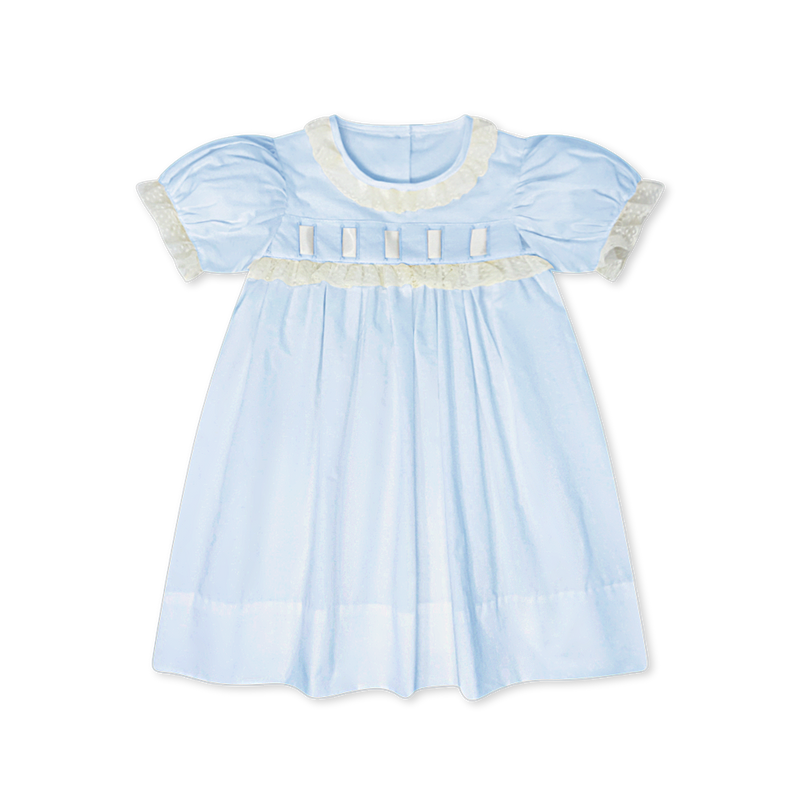 Paris Dress - Blessings Blue Batiste with Ecru