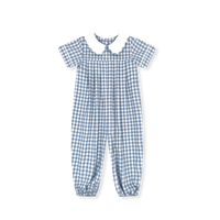 Precious Pleated Romper - Stone Blue Check