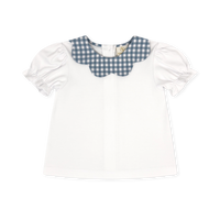 Scarlett Blouse - White, Stone Blue Check