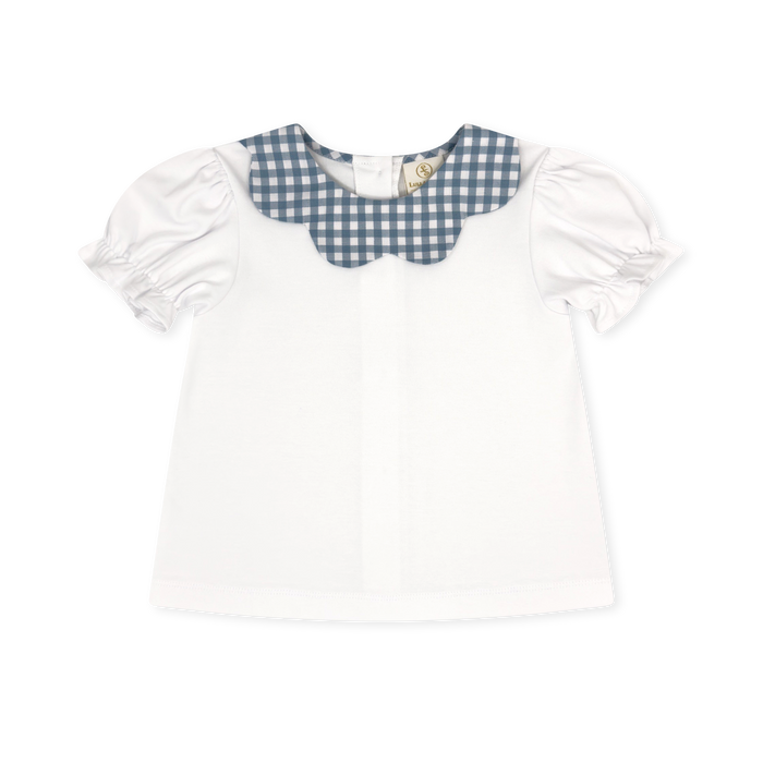 Scarlett Blouse - White, Stone Blue Check