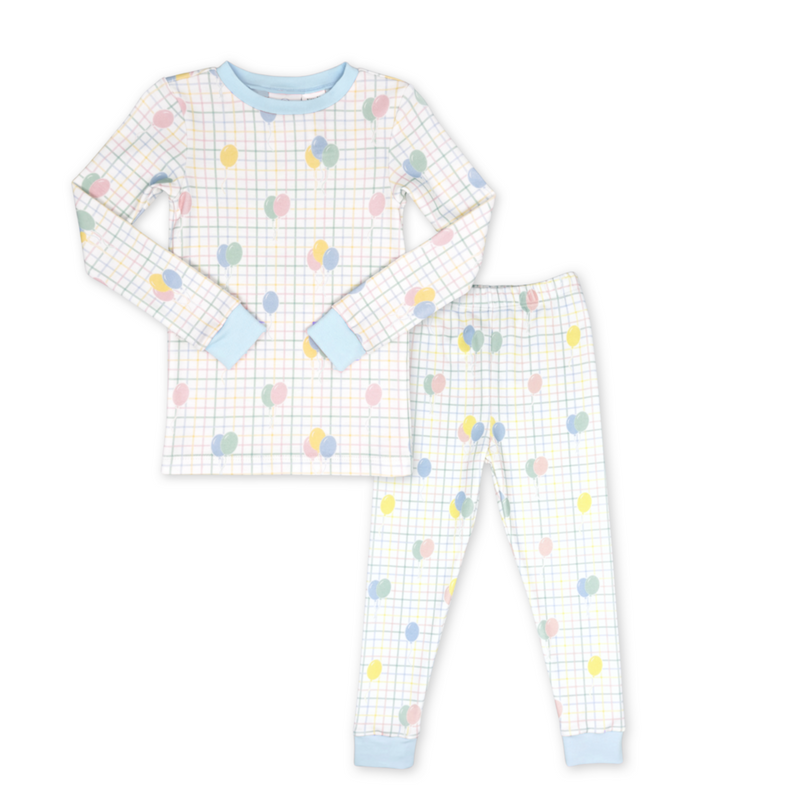 Sweet Pea PJ Set - Party Time Balloon Plaid, Park Blue