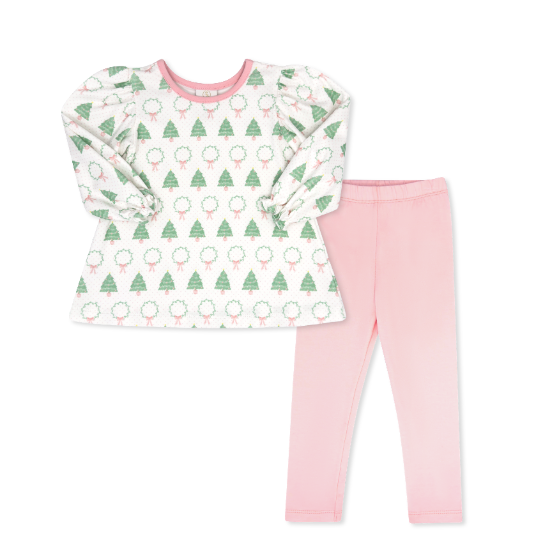 Faith Legging Set Long Sleeve - Oh Christmas Tree, Pensacola Pink