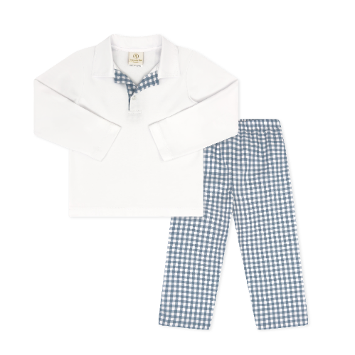 Parker Pant Set Long Sleeve - Stone Blue Check