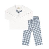 Parker Pant Set Long Sleeve - Stone Blue Check