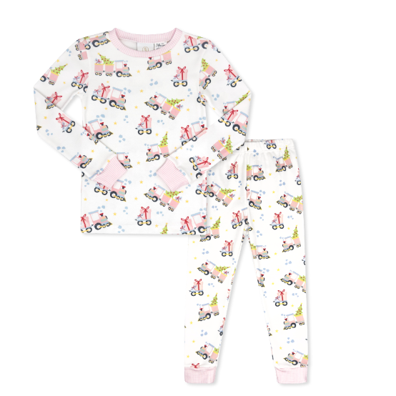 Sweet Pea PJ Set - All Aboard, Park Pink