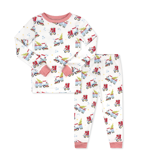 Sweet Pea PJ Set - All Aboard, Ridgeland Red Minigingham