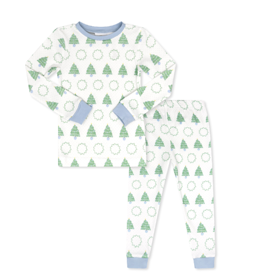 Sweet Pea PJ Set - Oh Christmas Tree, Park Blue