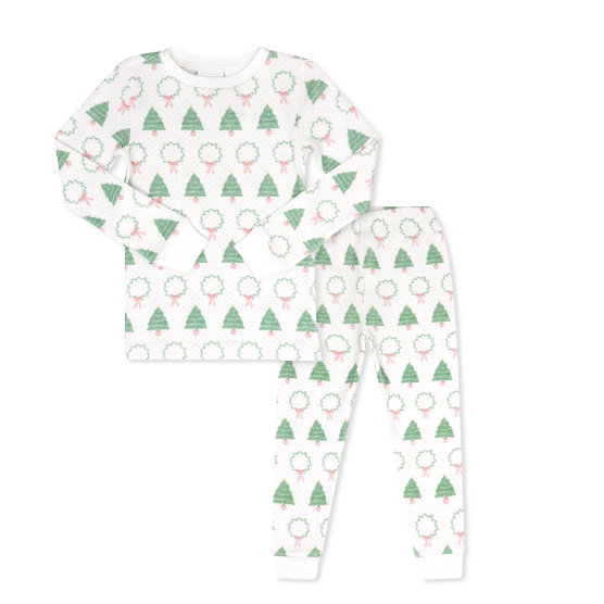 Sweet Pea PJ Set - Oh Christmas Tree, Park White