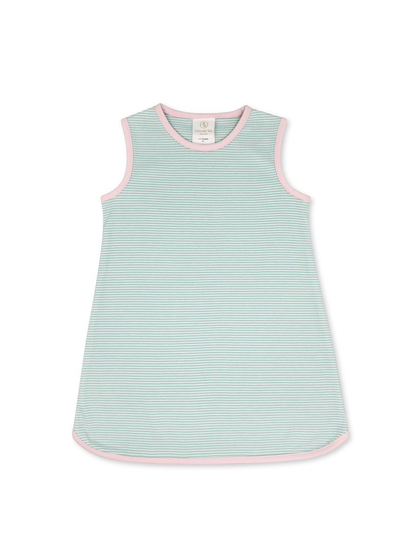 Tinsley Dress - Memphis Aqua Ministripe, Sumter Pink