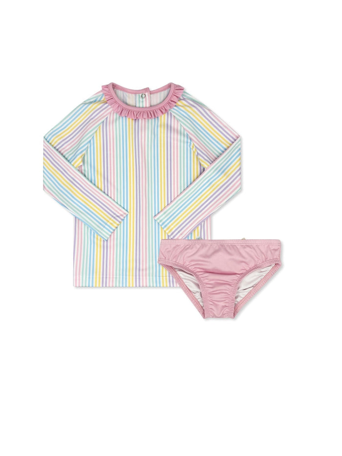 Sun and Sand Rash Guard Set - Petunia Pinstripe, Poolside Pink